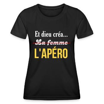 Et Dieu créa l'Apéro - Humour Apéritif été drole - T-shirt sport Femme - noir - Devant - AI Model Female 172 light (172cm)