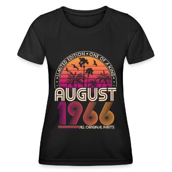 August 1966 Jahrgang Geburtstag Retro Geschenk - Frauen Funktions-T-Shirt - Schwarz - Vorne - AI Model Female 172 light (172cm)