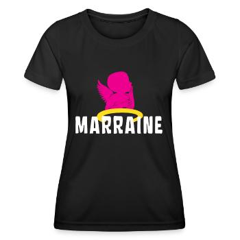 Marraine Bébé Ange Baptême - T-shirt sport Femme - noir - Devant - AI Model Female 172 light (172cm)