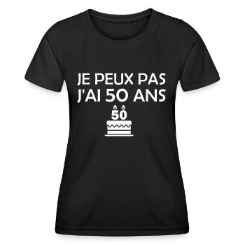 j'peux pas j'ai 50 ans / humou anniversaire 50 ans - T-shirt sport Femme - noir - Devant - AI Model Female 172 light (172cm)