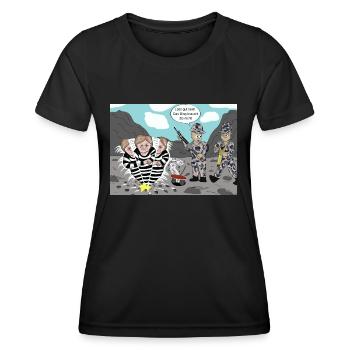 Steinbruch 2_Angela Merkel bei der Arbeit - Frauen Funktions-T-Shirt - Schwarz - Vorne - AI Model Female 172 light (172cm)