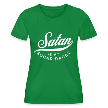 Satan is my Sugar Daddy Ironie Sarkasmus Spruch - Frauen Funktions-T-Shirt - Kelly Green - Vorne - AI Model Female 172 dark (172cm)