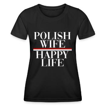 Pologne Happy Wife happy Life Happy Polish Wife - T-shirt sport Femme - noir - Devant - AI Model Female 172 light (172cm)