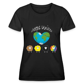 Schafe der Welt vereinigt euch! Die Welt ein Herz. - Frauen Funktions-T-Shirt - Schwarz - Vorne - AI Model Female 172 light (172cm)