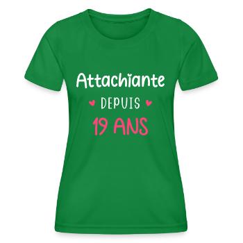 Attachiante depuis 19 ans - T-shirt sport Femme - vert - Devant - AI Model Female 172 dark (172cm)