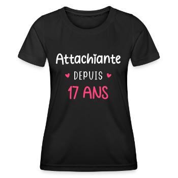 Attachiante depuis 17 ans - T-shirt sport Femme - noir - Devant - AI Model Female 172 light (172cm)