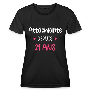 Attachiante depuis 21 ans - T-shirt sport Femme - noir - Devant - AI Model Female 172 light (172cm)