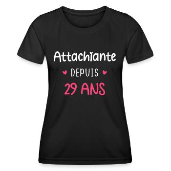 Attachiante depuis 29 ans - T-shirt sport Femme - noir - Devant - AI Model Female 172 light (172cm)