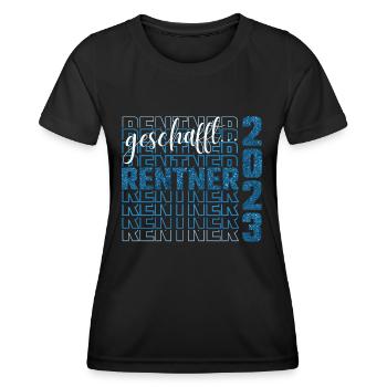 geschafft...Rentner 2023 Blue Glitter - Frauen Funktions-T-Shirt - Schwarz - Vorne - AI Model Female 172 light (172cm)