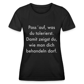 Toleranz - Frauen Funktions-T-Shirt - Schwarz - Vorne - AI Model Female 172 light (172cm)