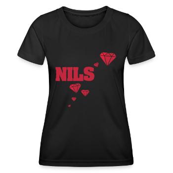 First name Nils - Women's Functional T-Shirt - black - Front - AI Model Female 172 light (172cm)