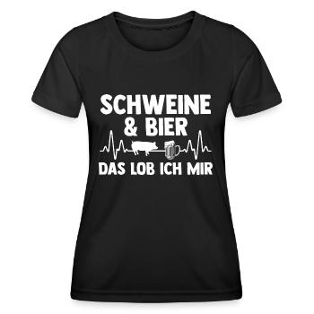 Ferkel Landwirt Bauer Bauernhof Bier Schweine - Frauen Funktions-T-Shirt - Schwarz - Vorne - AI Model Female 172 light (172cm)