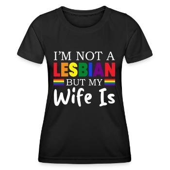 Ich bin nicht lesbisch, aber meine Frau ist lustig LGBT-Hochzeit - Frauen Funktions-T-Shirt - Schwarz - Vorne - AI Model Female 172 light (172cm)