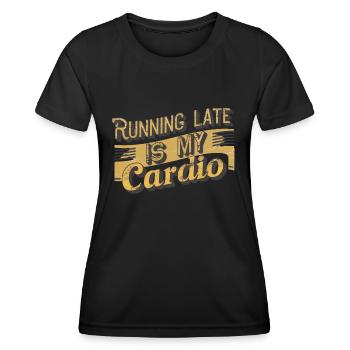 en retard cardio - humour sport - T-shirt sport Femme - noir - Devant - AI Model Female 172 light (172cm)