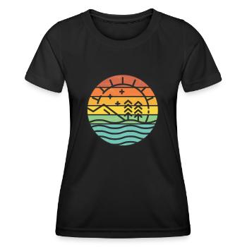 retro sunset island - Frauen Funktions-T-Shirt - Schwarz - Vorne - AI Model Female 172 light (172cm)