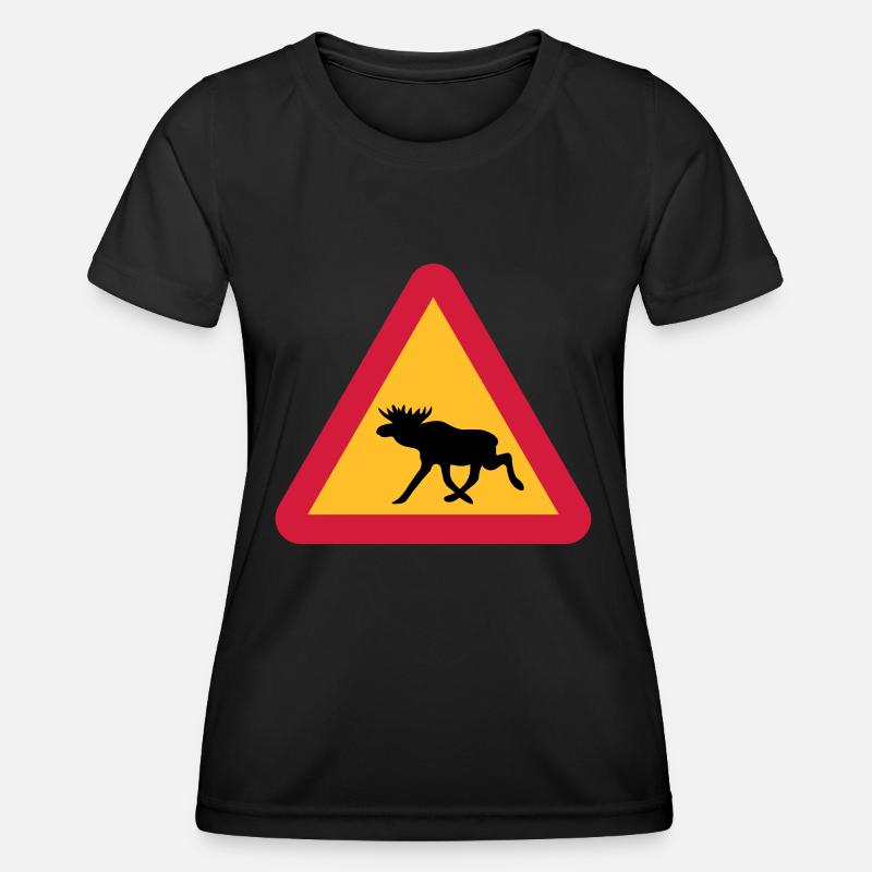 Moose warning sign - Women's Functional T-Shirt - black