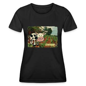 Cowtabak vs Kautabak - kauende Kuh auf einem Feld. - Frauen Funktions-T-Shirt - Schwarz - Vorne - AI Model Female 172 light (172cm)