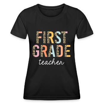 Leopard First Grade Teacher 1st Grade Retour à - T-shirt sport Femme - noir - Devant - AI Model Female 172 light (172cm)