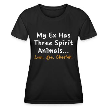 My EX has Three spirit animals Lion, ass, cheetah - Women's Functional T-Shirt - black - Front - AI Model Female 172 light (172cm)