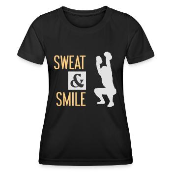 Sweat and smile Fitness Bodybuilding Humor - Women's Functional T-Shirt - black - Front - AI Model Female 172 light (172cm)