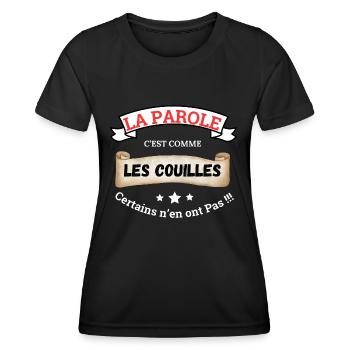La parole, c'est comme les couilles - T-shirt sport Femme - noir - Devant - AI Model Female 172 light (172cm)