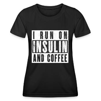 Je cours à l’insuline et au café - Coffee Diabetics - T-shirt sport Femme - noir - Devant - AI Model Female 172 light (172cm)