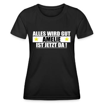 Amelie Last Name First Name Birthday - Women's Functional T-Shirt - black - Front - AI Model Female 172 light (172cm)