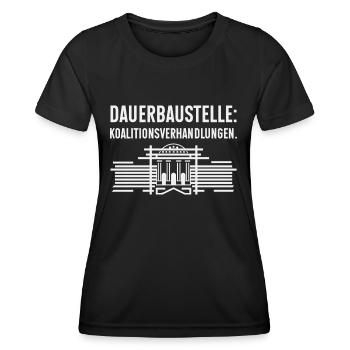 Dauerbaustelle Politik Satirisches Bau Schild - Frauen Funktions-T-Shirt - Schwarz - Vorne - AI Model Female 172 light (172cm)