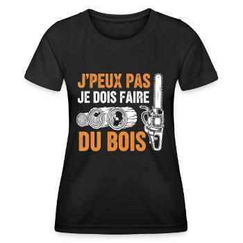 J peux pas je dois faire du bois - T-shirt sport Femme - noir - Devant - AI Model Female 172 light (172cm)