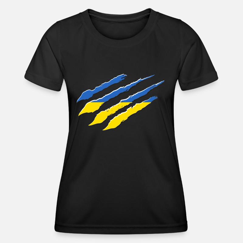 Ukraine Flag Scratch Claws Cut Scratch Mark - Women's Functional T-Shirt - black