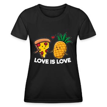 Love Is Love Pizza Ananas - Frauen Funktions-T-Shirt - Schwarz - Vorne - AI Model Female 172 light (172cm)