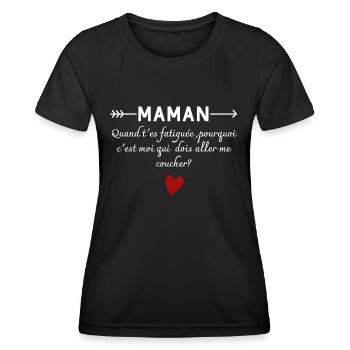 maman questions bébé humour - T-shirt sport Femme - noir - Devant - AI Model Female 172 light (172cm)
