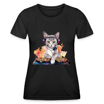 Outer Space Cat Pizza Disc Jockey - Interstellar - Women's Functional T-Shirt - black - Front - AI Model Female 172 light (172cm)