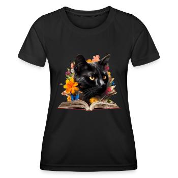 Bombay-Katze Lesen Buch - Frauen Funktions-T-Shirt - Schwarz - Vorne - AI Model Female 172 light (172cm)