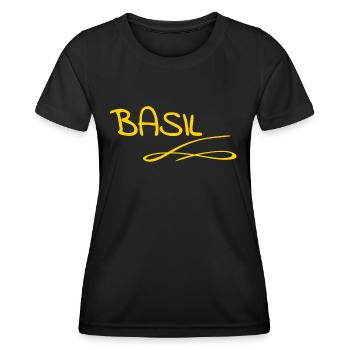 First name Basil - Women's Functional T-Shirt - black - Front - AI Model Female 172 light (172cm)