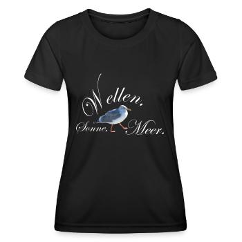 Sonne Wellen Meer Möwe Sylt Amrum Hiddensee - Frauen Funktions-T-Shirt - Schwarz - Vorne - AI Model Female 172 light (172cm)