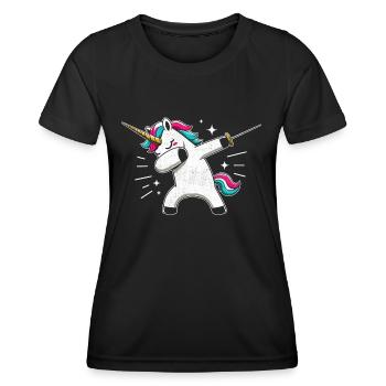 Synchronisieren Einhorn Fechter Schwert Degen Fechter Athlet - Frauen Funktions-T-Shirt - Schwarz - Vorne - AI Model Female 172 light (172cm)