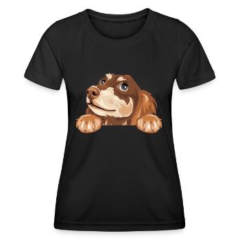Teckel rêveur - T-shirt sport Femme - noir - Devant - AI Model Female 172 light (172cm)