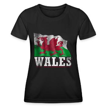 Wales Flagge - Frauen Funktions-T-Shirt - Schwarz - Vorne - AI Model Female 172 light (172cm)