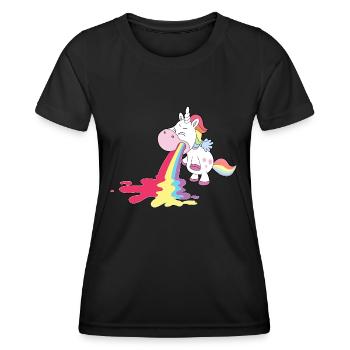 La licorne vomit l’arc-en-ciel Personnalisation - T-shirt sport Femme - noir - Devant - AI Model Female 172 light (172cm)