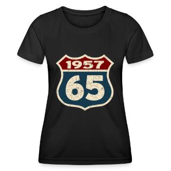 Born in 1957 - 65 years - Women's Functional T-Shirt - black - Front - AI Model Female 172 light (172cm)