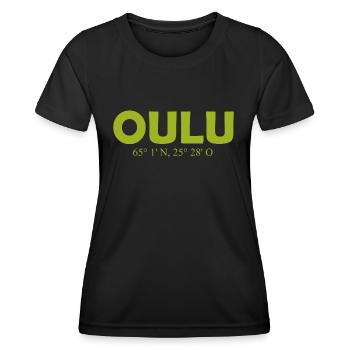 Oulu - Finland - Coordinates - Longitude Latitude - Frauen Funktions-T-Shirt - Schwarz - Vorne - AI Model Female 172 light (172cm)
