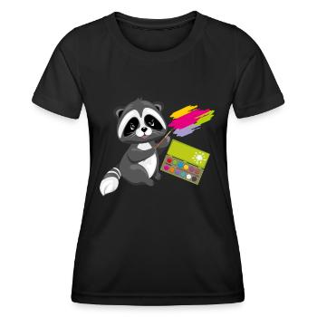 Waschbär mit Pinsel- und Aquarellfarben - Frauen Funktions-T-Shirt - Schwarz - Vorne - AI Model Female 172 light (172cm)