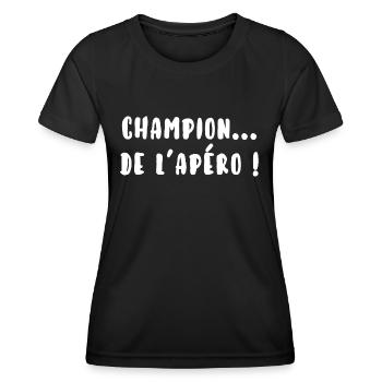 Champion de l’apéro - T-shirt sport Femme - noir - Devant - AI Model Female 172 light (172cm)