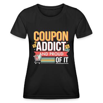 Coupon Addict und Stolz darauf Couponer Shopper - Frauen Funktions-T-Shirt - Schwarz - Vorne - AI Model Female 172 light (172cm)