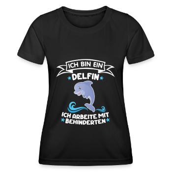 Delfin Arbeit Job Humor Lustig Spaß Sprüche - Frauen Funktions-T-Shirt - Schwarz - Vorne - AI Model Female 172 light (172cm)
