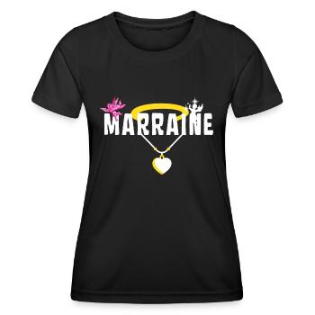 Marraine Baptême Chérubin - Collier avec Cœur - T-shirt sport Femme - noir - Devant - AI Model Female 172 light (172cm)