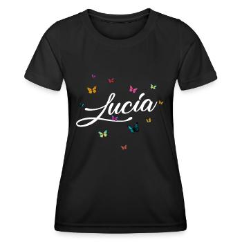 LUCIA - Nom de fille avec des papillons colorés - T-shirt sport Femme - noir - Devant - AI Model Female 172 light (172cm)