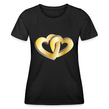 Zwei goldene Herzen - Frauen Funktions-T-Shirt - Schwarz - Vorne - AI Model Female 172 light (172cm)