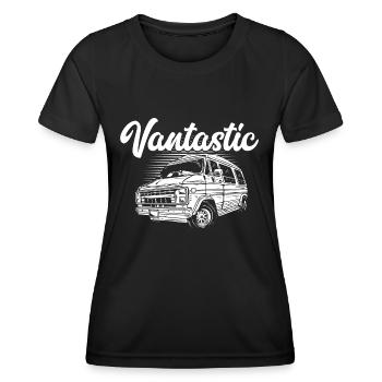 Van Life Motorhome Camping Freugeist Travel - Women's Functional T-Shirt - black - Front - AI Model Female 172 light (172cm)